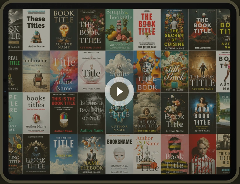 A tablet displaying a library of colorful book covers